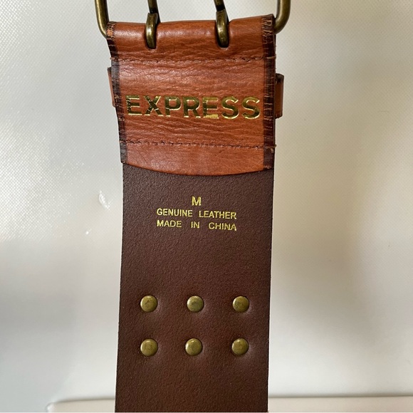 Express Brown Leather Studded Wide Belt - Picture 5 of 7